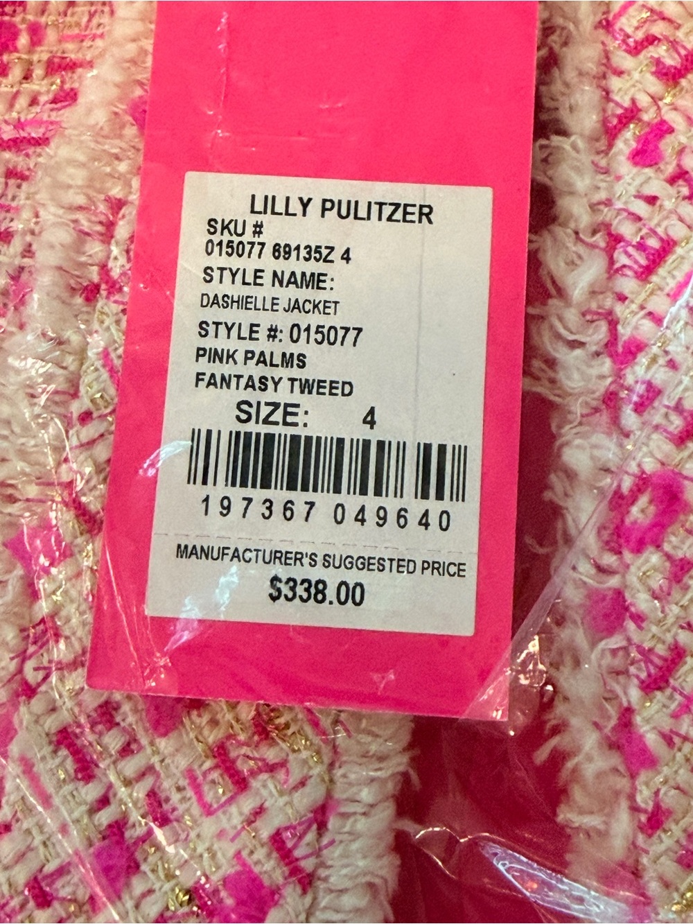 Lilly Pulitzer Pink & White Tweed Jacket with Gold Buttons - Picture 2 of 4